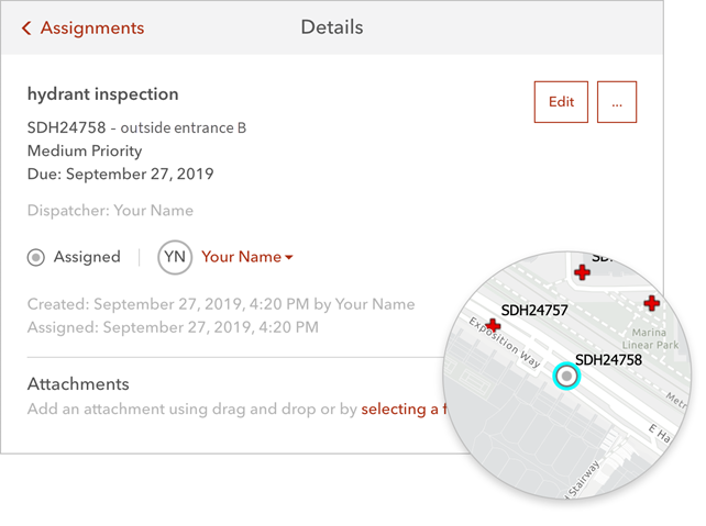 Assignment details and the assignment on the map